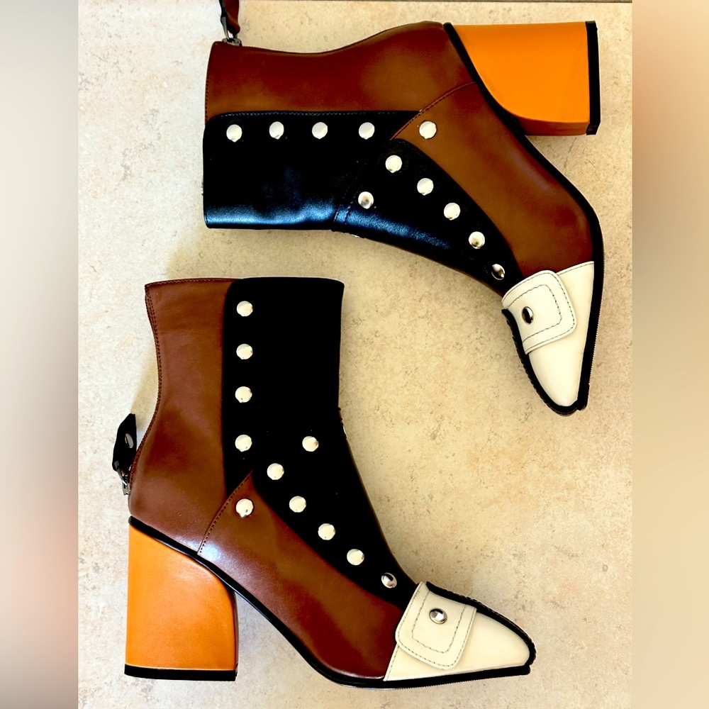 Brand new vintage multi-color handmade boots, all leather, fits size 6.5M